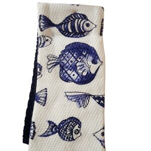 Sealife Beach Tropical Fish S/ 3 Kitchen Towels Blue White Caro Designed